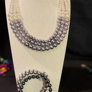 Elegant faux Pearl Necklace and Bracelet Set